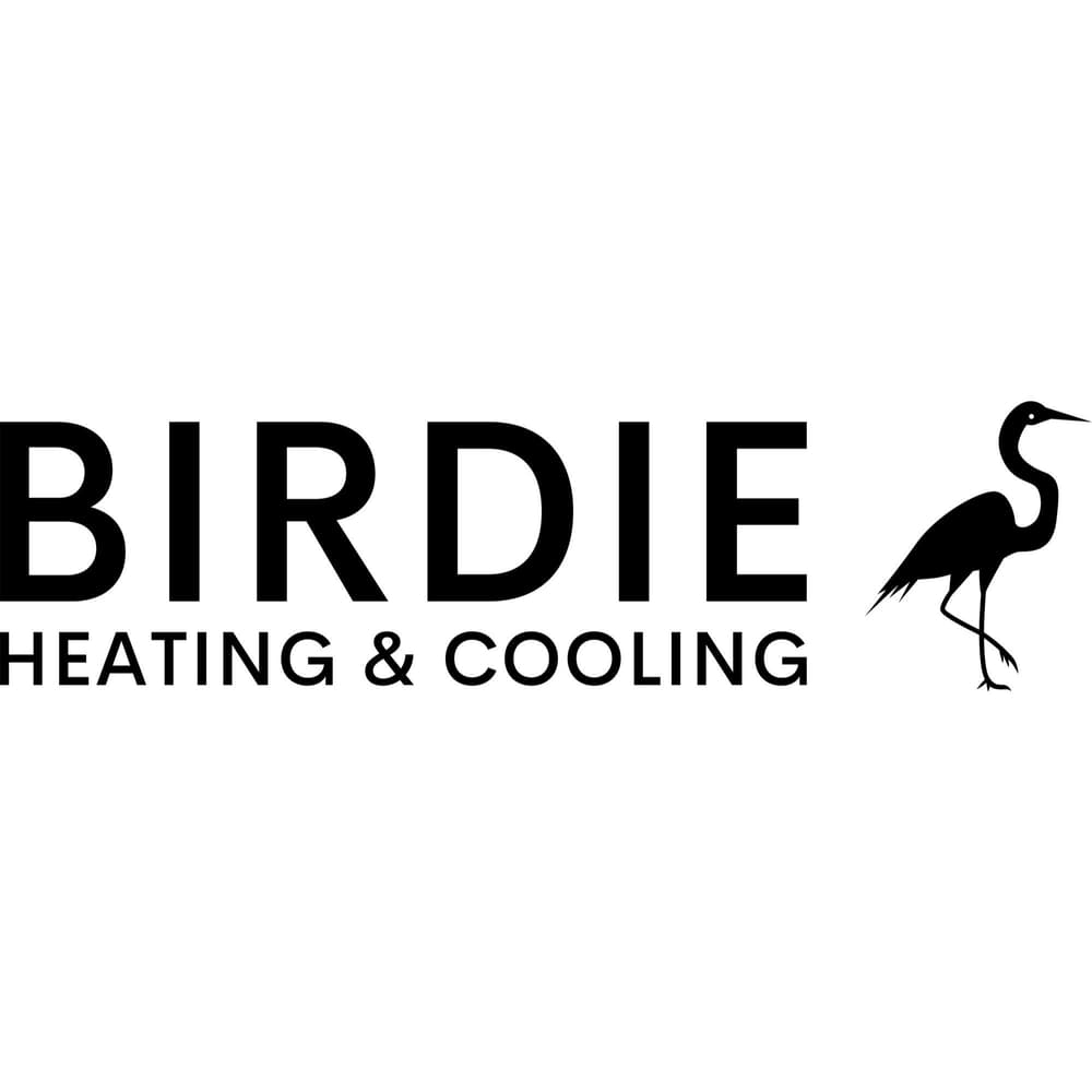 Birdie Heating & Cooling logo featuring a crane silhouette for HVAC services.